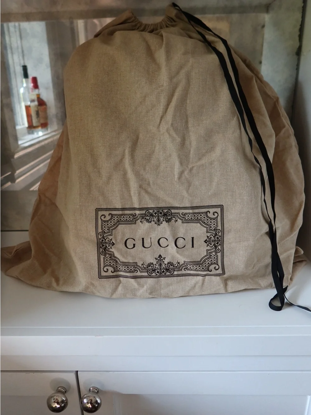 Gucci Beige GG Canvas Backpack with Red & Blue Web Stripe